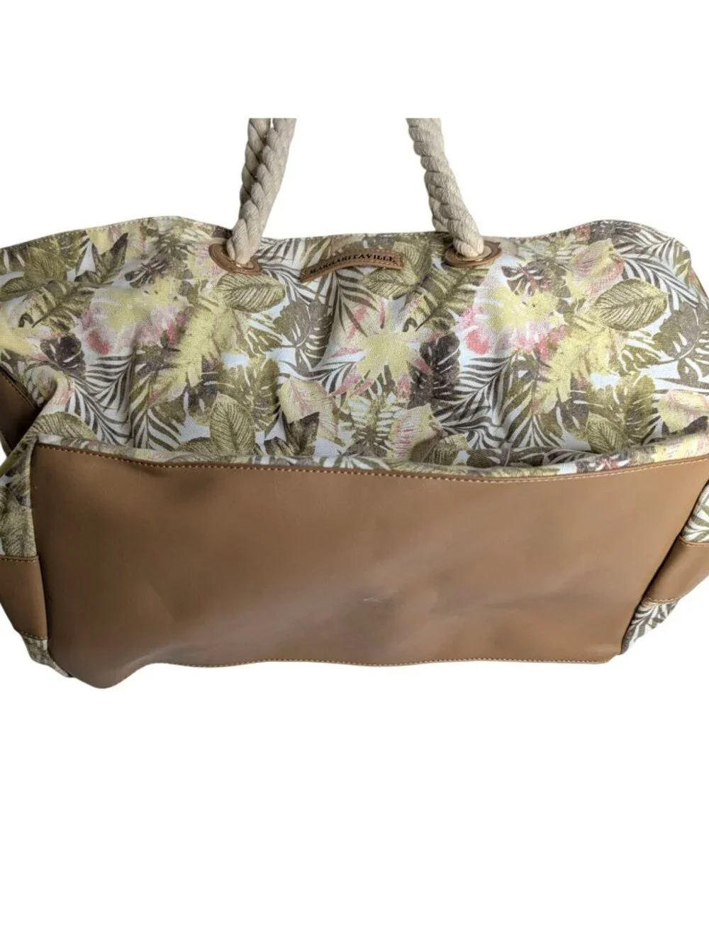 Margaritaville Tropical Print Canvas Tote Bag With Rope Handles & Faux Leather B - Picture 3 of 11